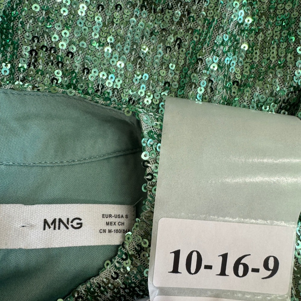 MNG Mango Crop Top Womens Small Green Sequin Sparkly Party Disco Glam - Picture 4 of 10